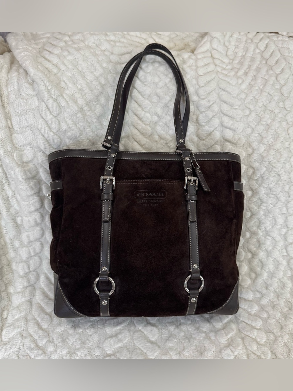 Coach Leatherware Suede Leather Tote Shoulder Bag Brown Large F12635 - Picture 1 of 11